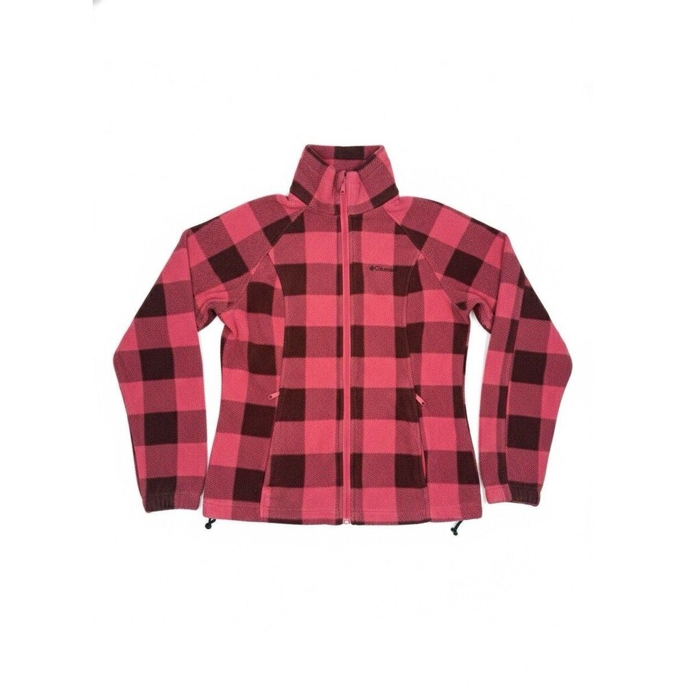 Columbia Women’s Full-Zip Fleece Jacket Red And Black Buffalo Check Size Small